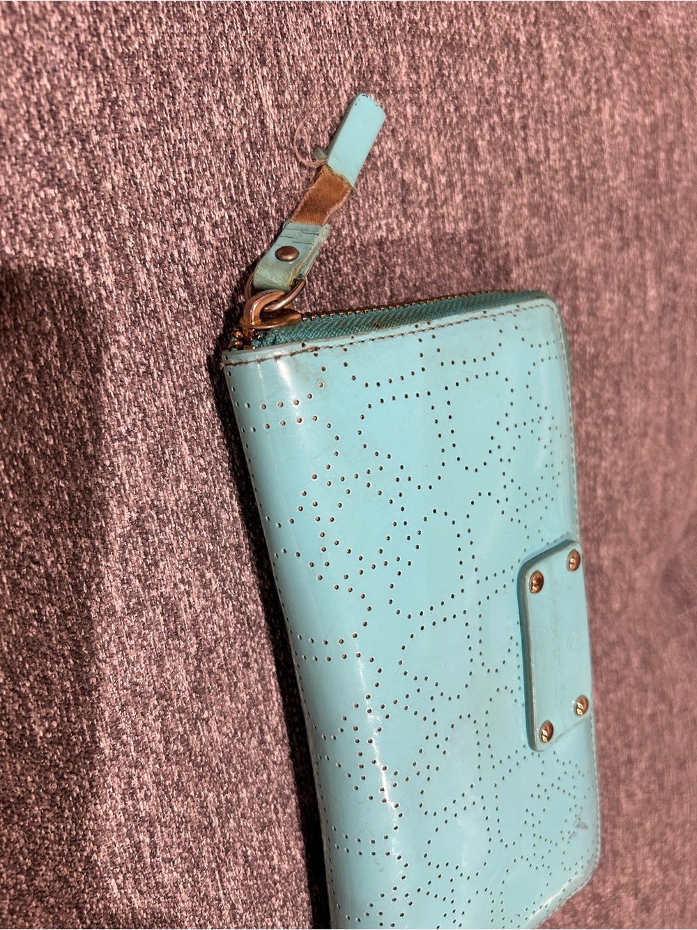Kate Spade New York Perforated Patent Leather Aqua Tote Bag & Wallet Set - Picture 10 of 15